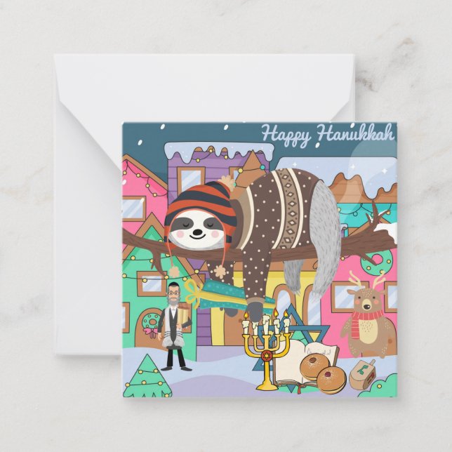 Cartão de Nota de Sloth Fofinho de Hanukkah (Frente)