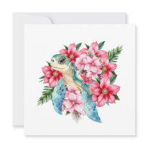 Cartão de Nota de Tartaruga Floral de Natal Whimss