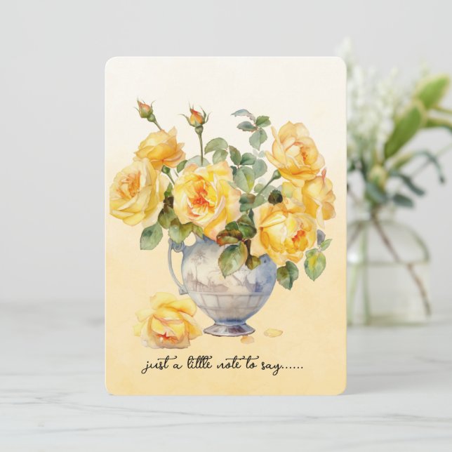 Cartão de Nota de Vaso de Rosas Amarelas (Em pé/Frente)