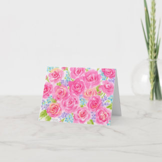 Cartão de Nota de Vazio com Rosa de Aquarela em qu