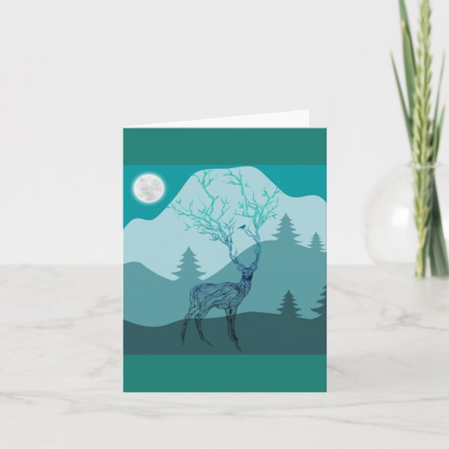 Cartão de Nota de Vazio Fantasy Deer (Frente)