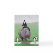 Cartão de Nota de Vazio Hippo e Penguins