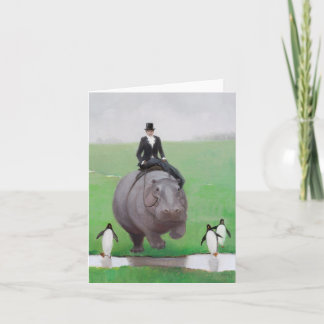 Cartão de Nota de Vazio Hippo e Penguins