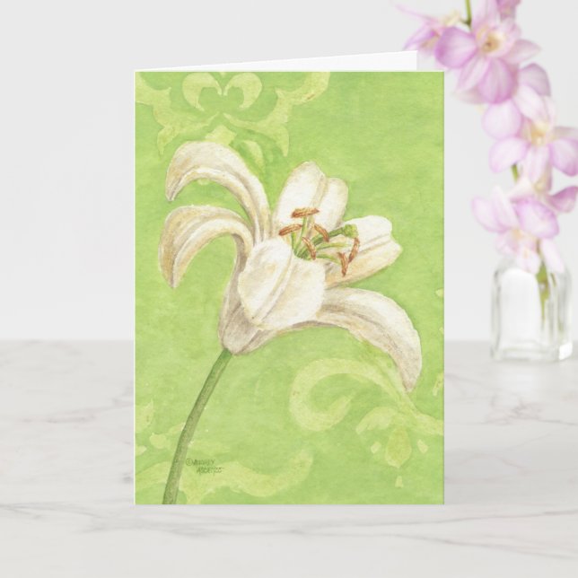 Cartão de Nota de Vazio Lily Elegance Branco em Qu (Orquídea)