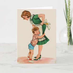 Cartão de Nota de Vintage Madre e Filho