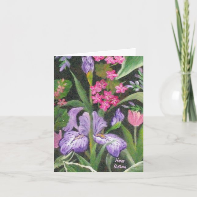 Cartão de nota do aniversário do jardim da íris (Frente)