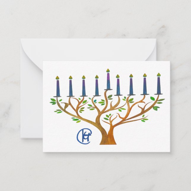 Cartão de Nota do Jardim Secreto Menorah Hanukkah  (Frente)