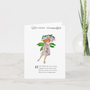 Cartão de Nota Dobrada de Crianças de Flores Antig