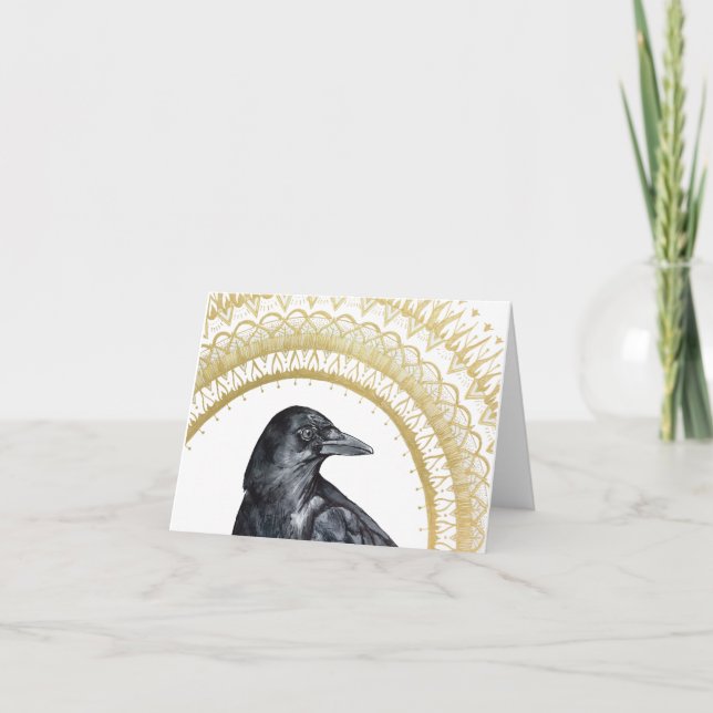 Cartão de Nota Dobrada de Mandala Crow (Frente)