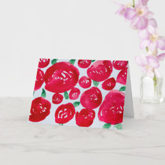 Cartão de Nota Dobrado com Rosas Vermelhas em Aqua
