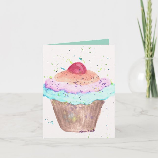 Cartão de Nota Dobrado de Cupcake (Frente)