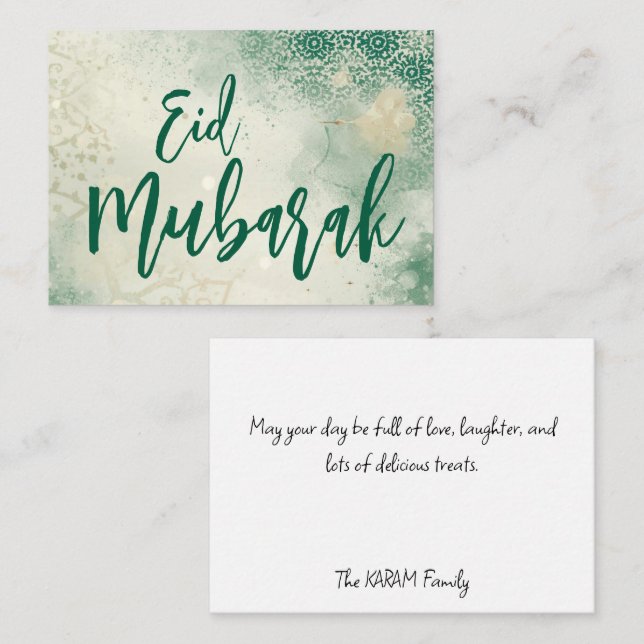 Cartão de Nota Eid Mubarak elegante verde (Frente/Verso)