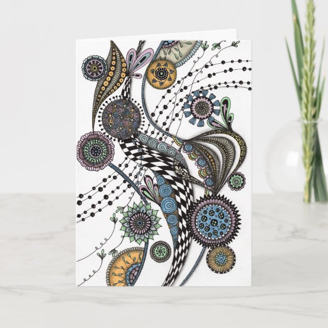 Cartão de Nota em Branco com Arte Floral Abstrata  (Frente)