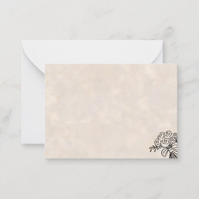 Cartão de Nota em Branco com Buquê de Rosas Desenh (Frente)