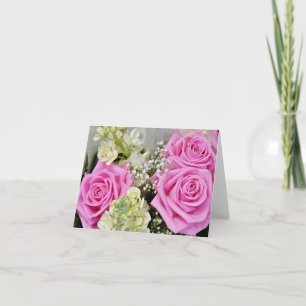 Cartão de Nota em Branco com Flores de Rosa Rosa