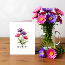 Cartão de Nota Floral Aster da Nova Inglaterra