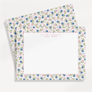 Cartão de nota floral azul e rosa com recorte rend