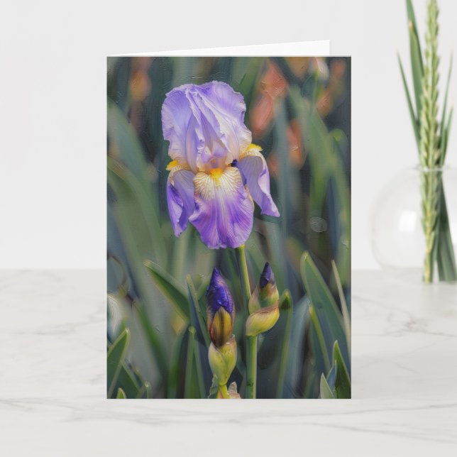 Cartão de Nota Floral de Flor de Íris Roxa (Frente)