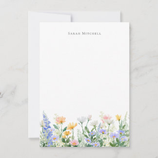 Cartão de nota floral de jardim em aquarela com no