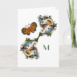 Cartão de Nota Floral de Monograma Florentine Rena