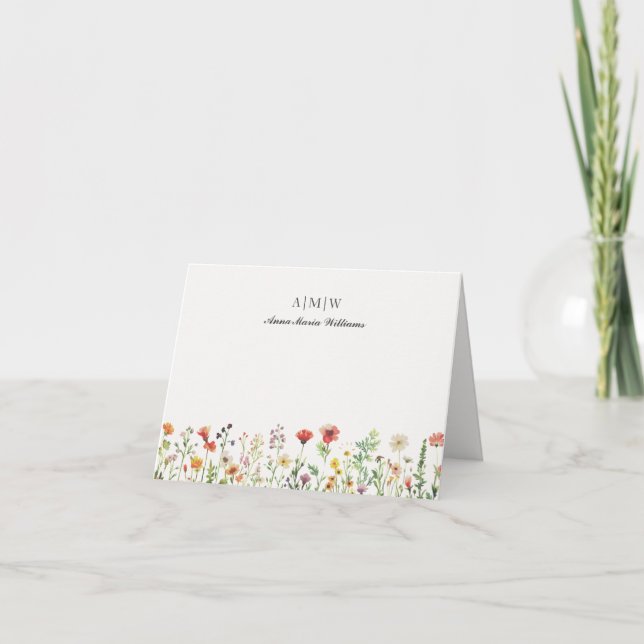 Cartão de Nota Floral Elegante e Chic Monogramado (Frente)