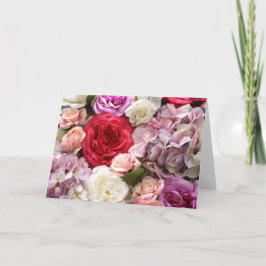 Cartão de Nota Floral em Branco com Flores Cor-de-