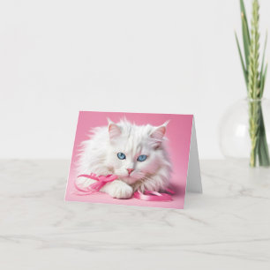 Cartão de Nota Gato Branco Com Fitas