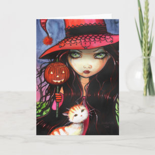 Cartão de Nota Gótica de Halloween Gata Bruxa