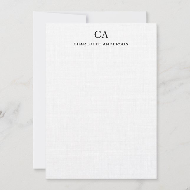 Cartão de Nota Inicial Simples preto Moderno Monog (Frente)