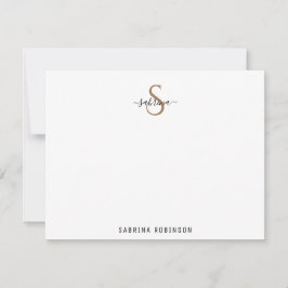 Cartão de Nota Mínimo Preto e Monograma Dourado