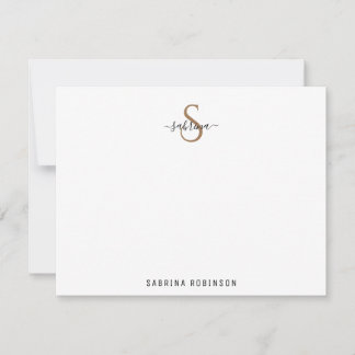 Cartão de Nota Mínimo Preto e Monograma Dourado