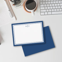 Cartão de Nota Monograma Azul Marinho Minimalista