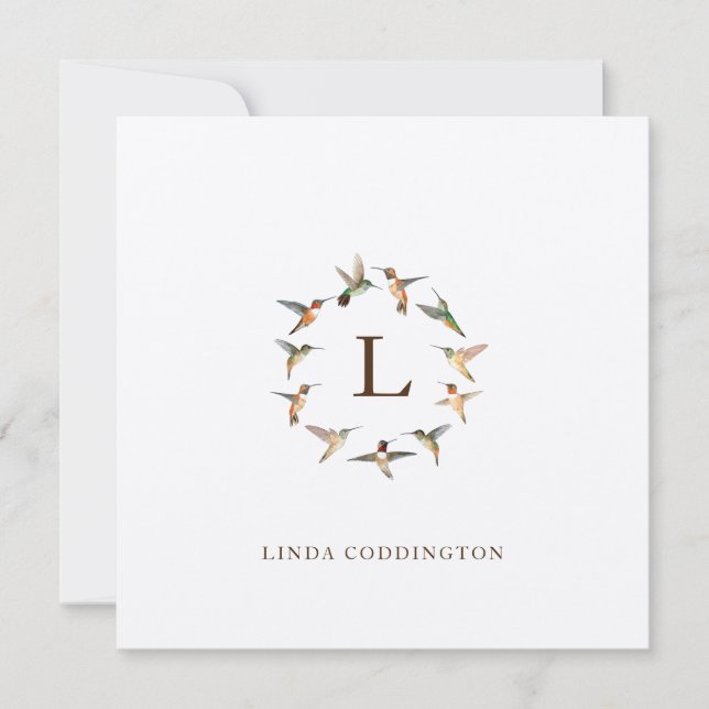 Cartão de Nota Monograma de Hummingbird (Frente)