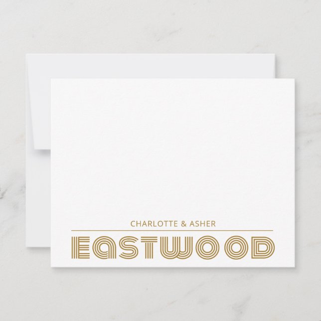 Cartão de Nota Monograma de Nome Dourado de Casal  (Frente)