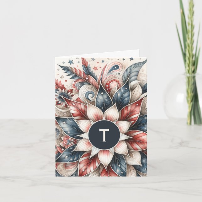 Cartão de Nota para Monograma Festivo Vermelho Bra (Frente)