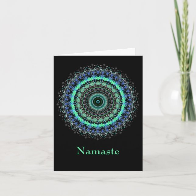 Cartão de nota para Namaste do Mandala Verde Vivo (Frente)