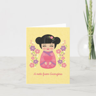 Cartão de Nota Personalizada de Boneca Kokeshi Ja