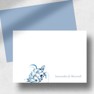 Cartão de Nota Personalizado Azul-Tartaruga-do-mar