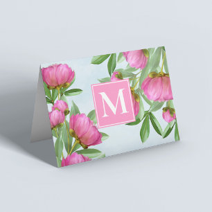 Cartão de Nota Personalizado com Monograma Floral 