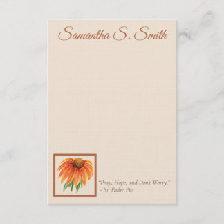Cartão de Nota Personalizado de Coneflower Laranja