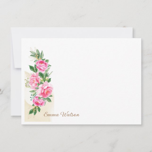 Cartão de Nota Personalizado-Flores de Peônia (Frente)