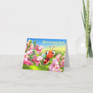 Cartão de Nota Personalizado Ladybug e flores amig