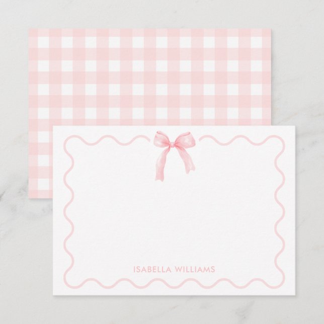 Cartão de Nota Personalizado Rosa Cute com Laço de (Frente/Verso)