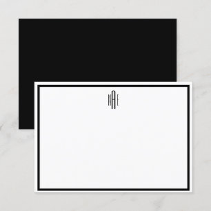 Cartão de Nota Plana com Monogramas Preto e Branc