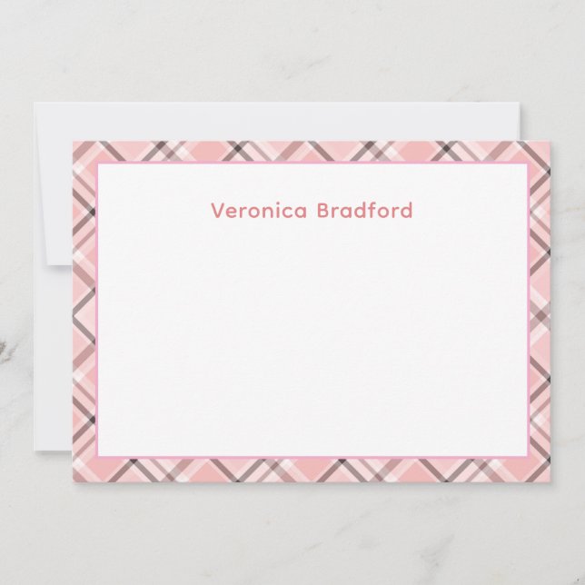 Cartão de Nota Plano Personalizado com Xadrez Rosa (Frente)