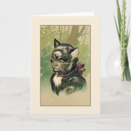 Cartão de nota preto e branco do retrato do gato