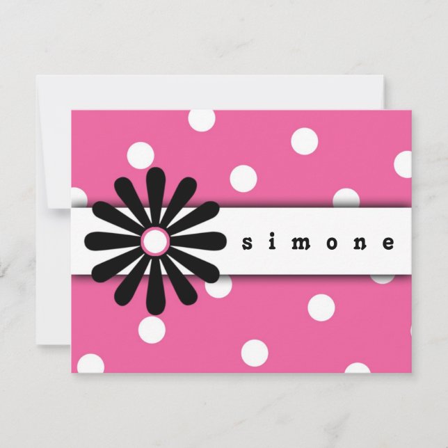 Cartão de Nota Rosa e Branco com Bolinhas (Frente)
