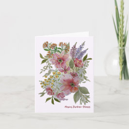 Cartão de nota/ saudações com buquê floral vermelh