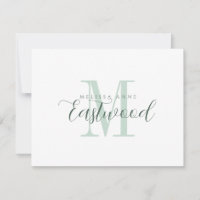 Cartão de Nota Simples Monograma Verde com Nome de