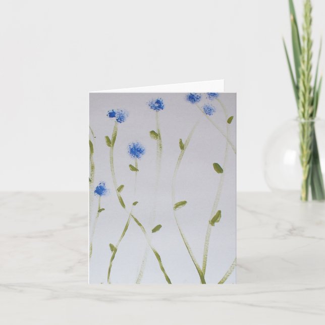Cartão de Nota Simples Pintado de Flores Azuis (Frente)